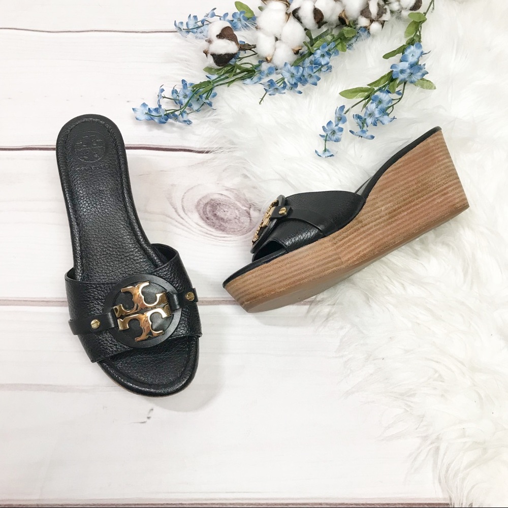 Tory Burch Patti 3 Black Wedge Slide Size 8